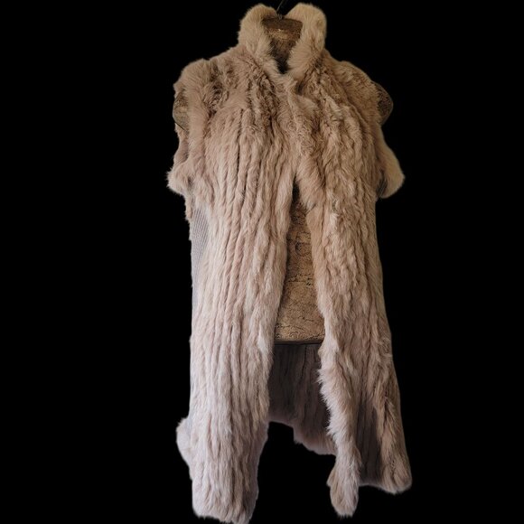 Love Taken 100%  Rabbit fur  Long vest With Textured Knit Sides  Size M - Picture 3 of 16